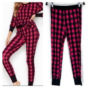 NWT Victoria's Secret Plaid Thermal Pajama Pants Spell Out Waistband XS Pink New